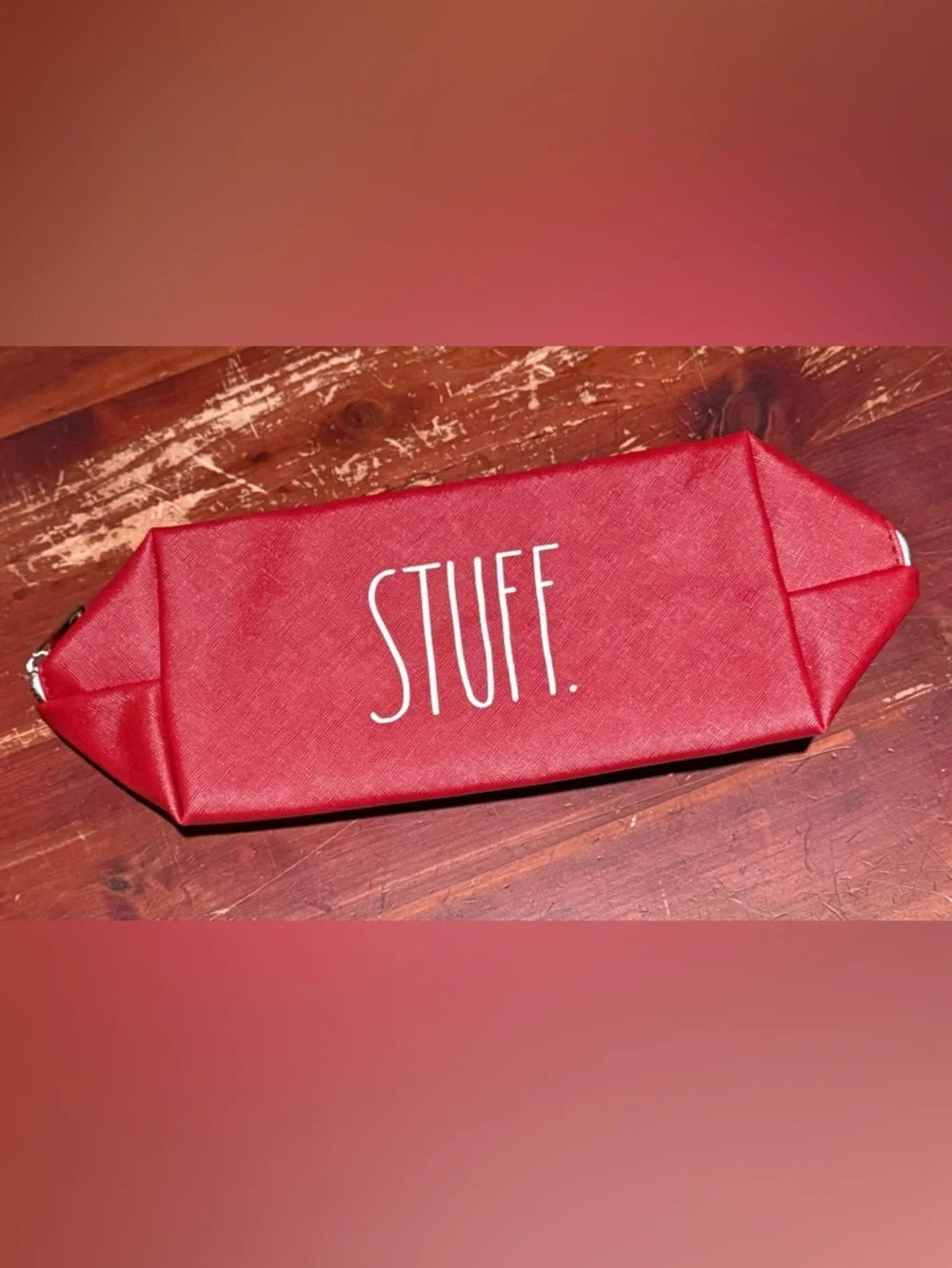 Red 'STUFF.' Zipper Pouch 9”
